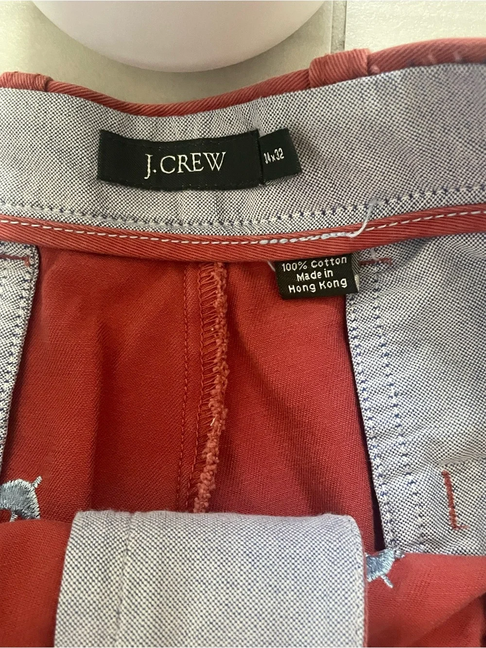VTG J.Crew Embroidered Swordfish Marlin Chino Pants 34x32 Nantucket Red SP04